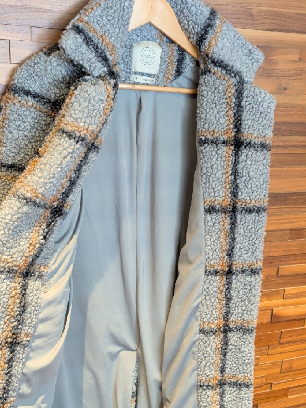 Stoosh Gray & Tan Windowpane Teddy Coat - Picture 4 of 9